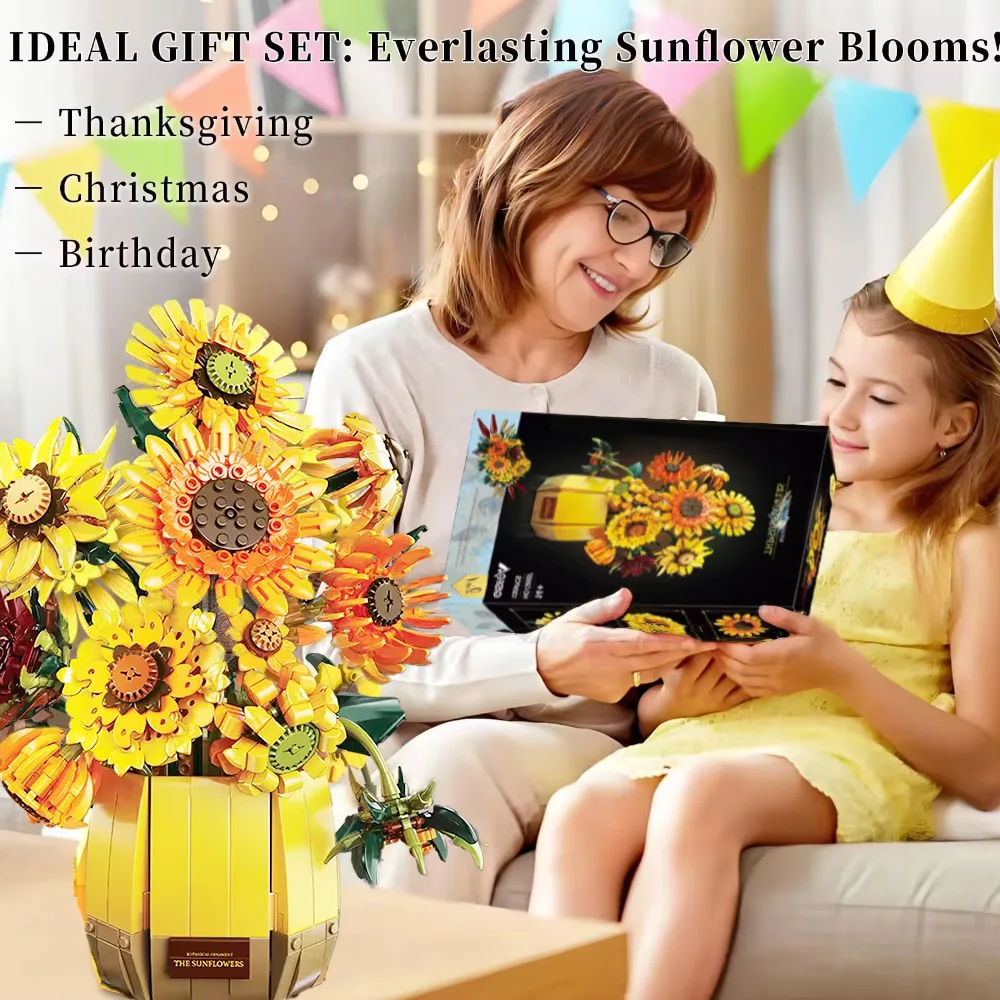 Creative IDEAS 1328PCS Sunflower Romantic Building Blocks Flowers Bouquet Vase Model Bricks Valentine Home Decoration Toys Gifts Creative IDEAS 1328PCS Sunflower Romantic Building Blocks Flowers Bouquet Vase Model Bricks Valentine Home Decoration Toys Gifts