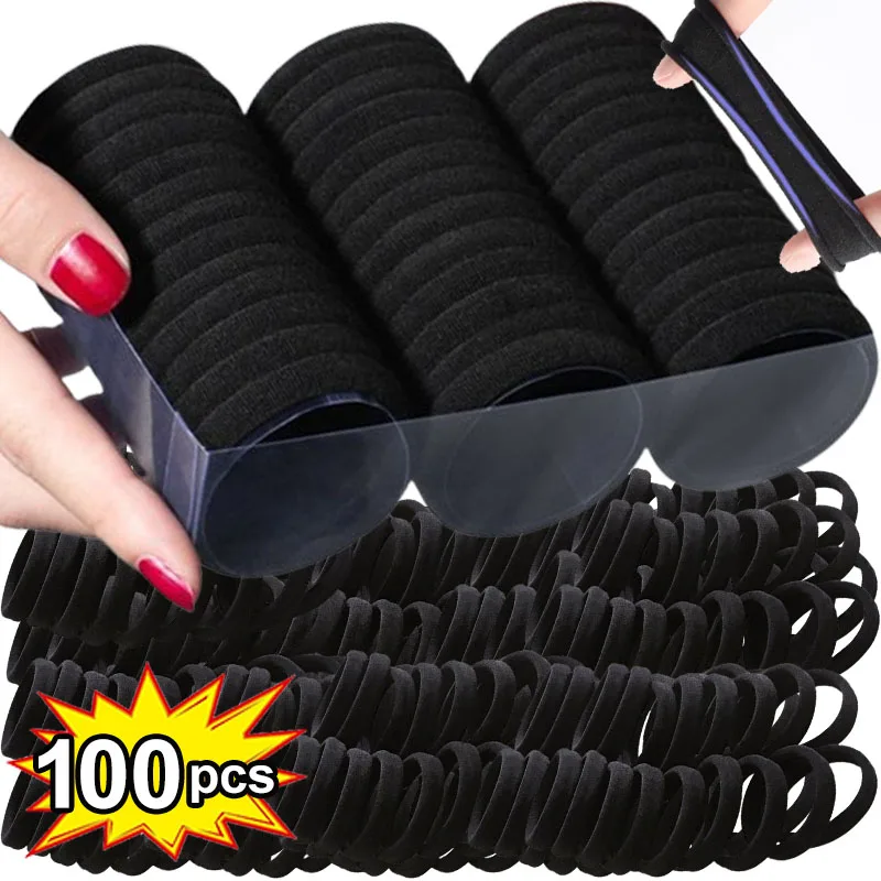 

100/10Pcs High Elastic Hair Bands for Women Girls Black Hairband Rubber Ties Ponytail Holder Scrunchies Kids Hair Accessories