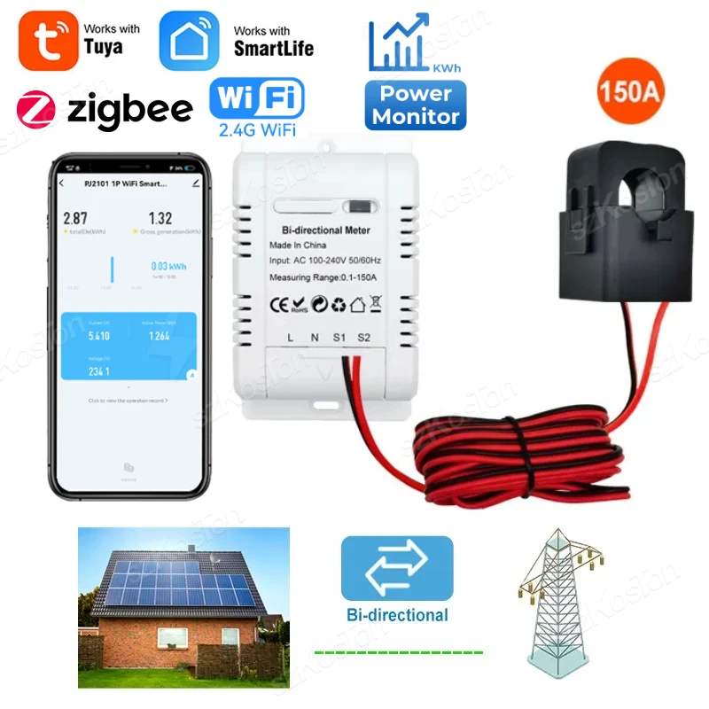Tuya ZigBee WiFi Solar PV Bidirectional Smart Energy Meter 150A Clamp Current Sensor Transformer Smart Home Kwh Power Monitor
Tuya ZigBee WiFi Solar PV Bidirectional Smart Energy Meter 150A Clamp Current Sensor Transformer Smart Home Kwh Power Monitor
