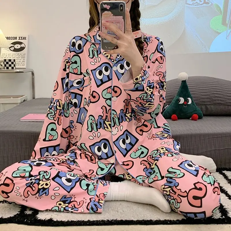 Ladies Spring Autumn Pajamas Long Sleeve Printed Sleepwear 2024 New Pyjamas Letter Cute Home Wear Loose Casual Nightdress Set
Ladies Spring Autumn Pajamas Long Sleeve Printed Sleepwear 2024 New Pyjamas Letter Cute Home Wear Loose Casual Nightdress Set