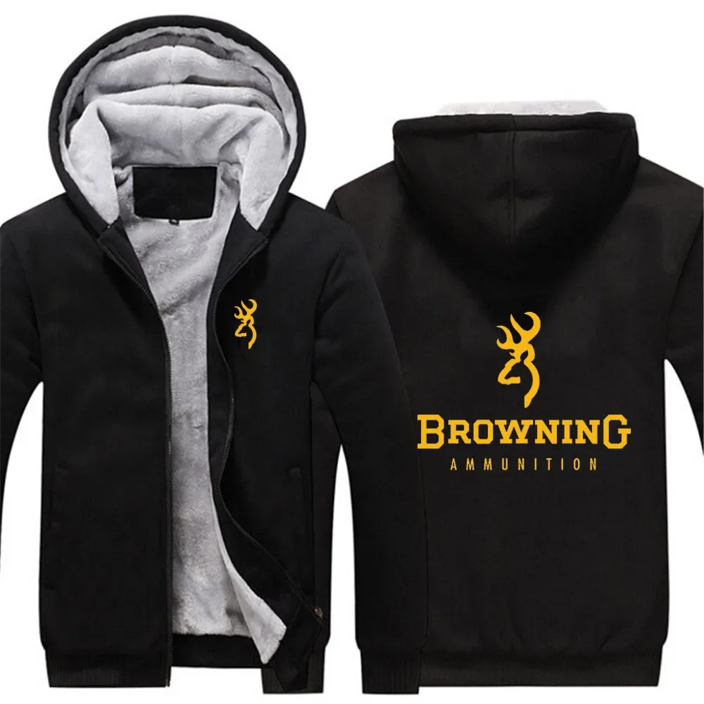 

BROWNING Men's New Autumn Winter Hight Quality Thickened Hoodie Printing Hooded Overcoat Jacket Keep Warm Casual Coats Clothing