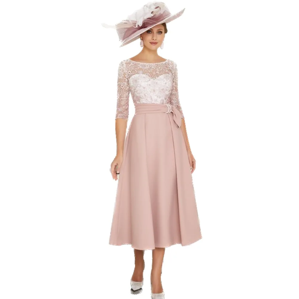 Chic Blush Pink Mother of the Bride Dress Lace Sleeves Floral Embroidered Bodice Flowing Midi Skirt Waist Tie Stylish Weddings
Chic Blush Pink Mother of the Bride Dress Lace Sleeves Floral Embroidered Bodice Flowing Midi Skirt Waist Tie Stylish Weddings