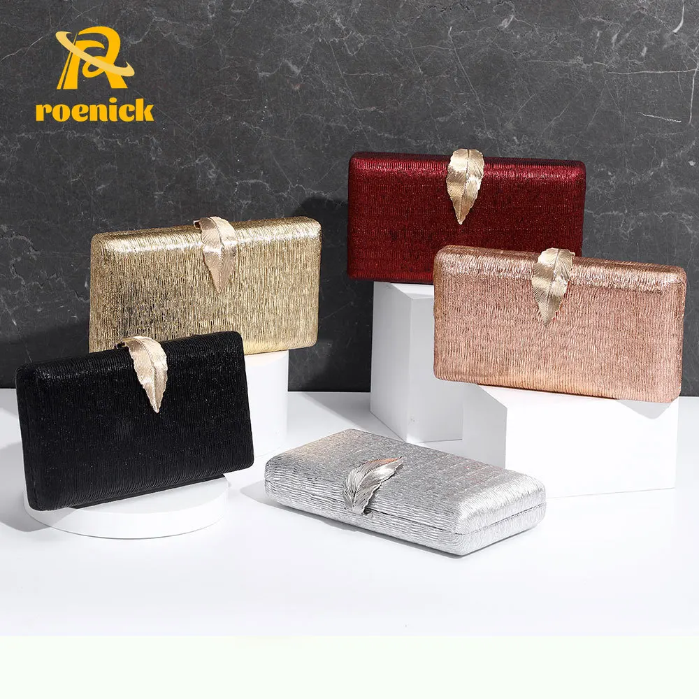 

ROENICK Women Glitter Evening Bags Dinner Wedding Party Leaf Lock Gold Shoulder Crossbody Totes Square Banquet Handbags Purses