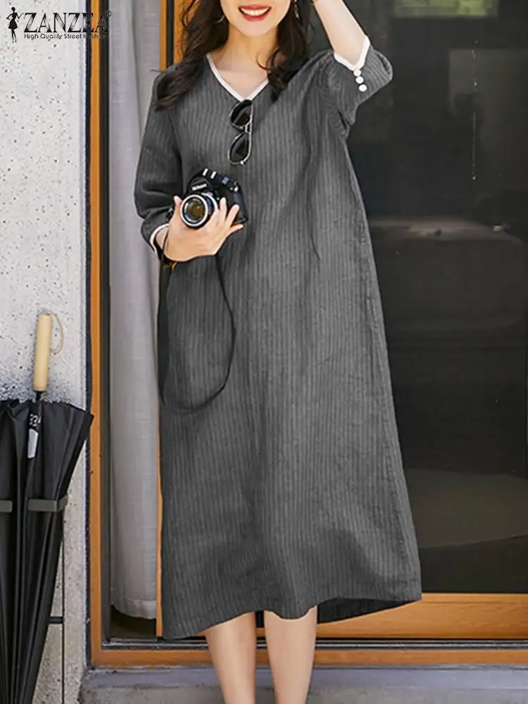 2023 ZANZEA Women Vintage V Neck 3/4 Sleeve Sundress Robe Femme Casual Loose Patchwork Vestido Kaftan Autumn Striped Midi Dress
2023 ZANZEA Women Vintage V Neck 3/4 Sleeve Sundress Robe Femme Casual Loose Patchwork Vestido Kaftan Autumn Striped Midi Dress