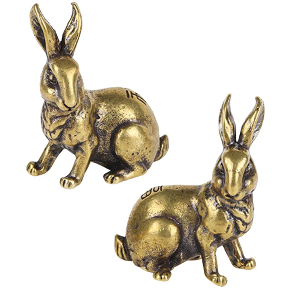 

2 Pcs Brass Chinese Zodiac Sign of Rabbit Models Ornament Modeling Craft Tea Pet Adorable Delicate Adornment Office