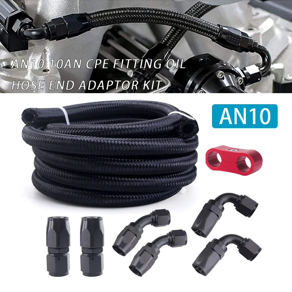 

Fitting Adapter AN10 CPE Fuel Hose Oil Gas Cooler Hose Line Kit 3m/10ft Nylon Braided CPE Fuel Hose with 7pcs Hose End Fitting