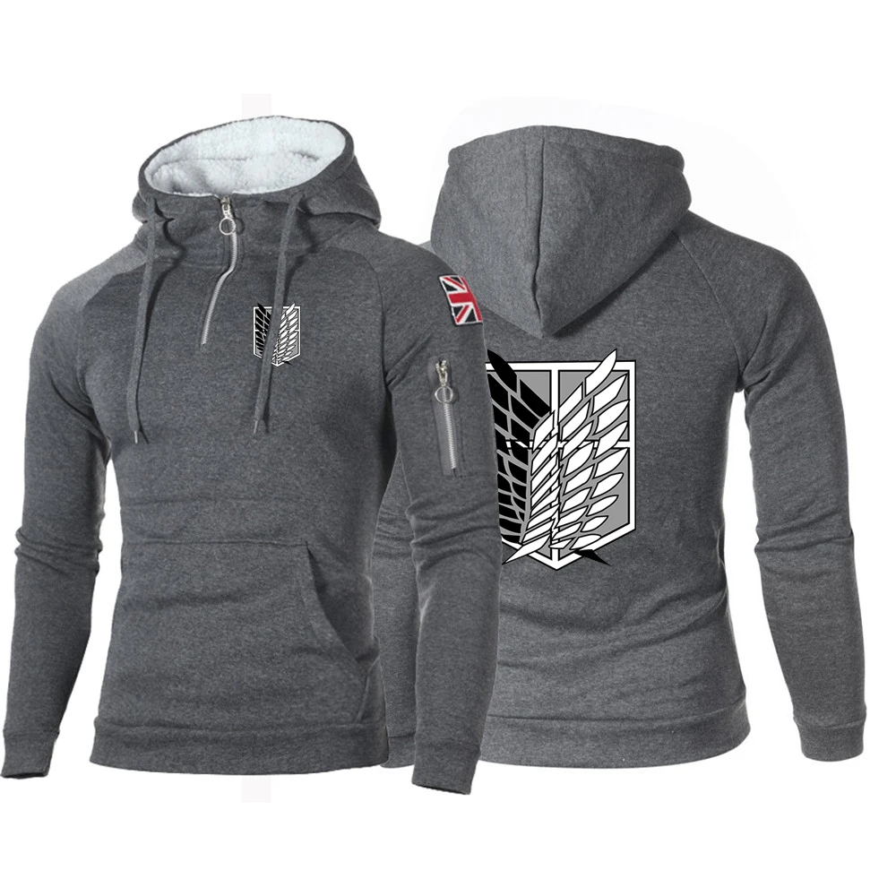 2023 New Spring Autumn Attack On Titan Logo Print Casual Solid Color Hooded Tops Men's Fashion High Quality Half Zipper Hoodies
2023 New Spring Autumn Attack On Titan Logo Print Casual Solid Color Hooded Tops Men's Fashion High Quality Half Zipper Hoodies