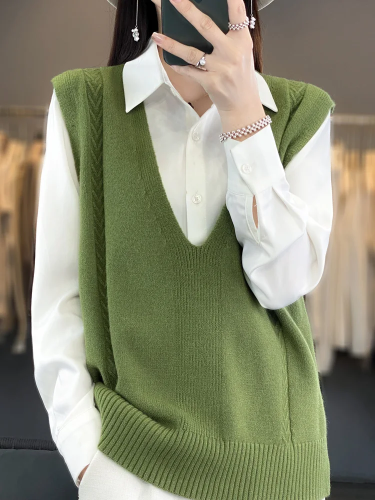 

New Arrivals Wool Sleeveless Vests For Women Knitted Sweater Vest High Elasticity Loose Fitting Fashion Clothes Female Waistcoat