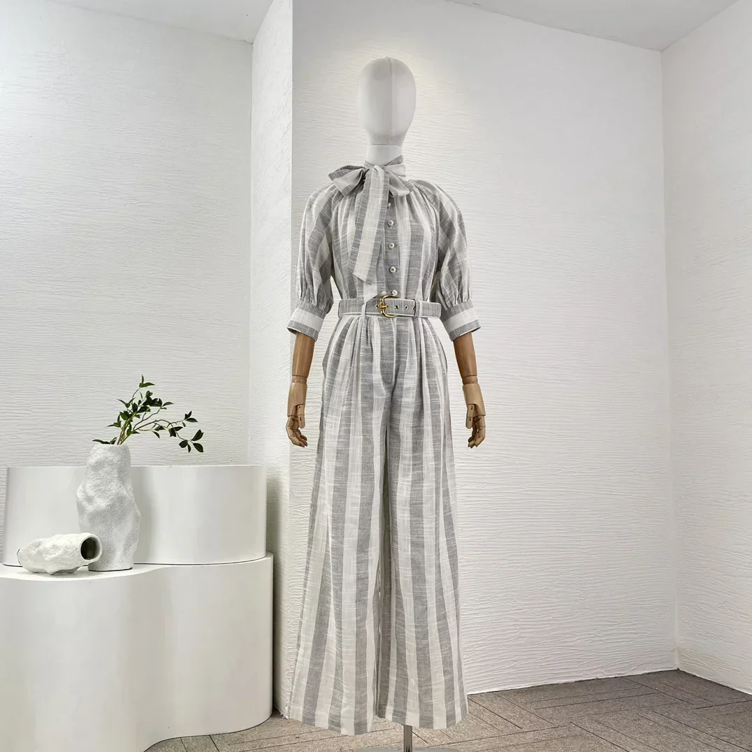 Top Quality New White Stripe Half Sleeve Belt Blouse Tops and Wide Leg Pants Trousers Women Casual Set
Top Quality New White Stripe Half Sleeve Belt Blouse Tops and Wide Leg Pants Trousers Women Casual Set