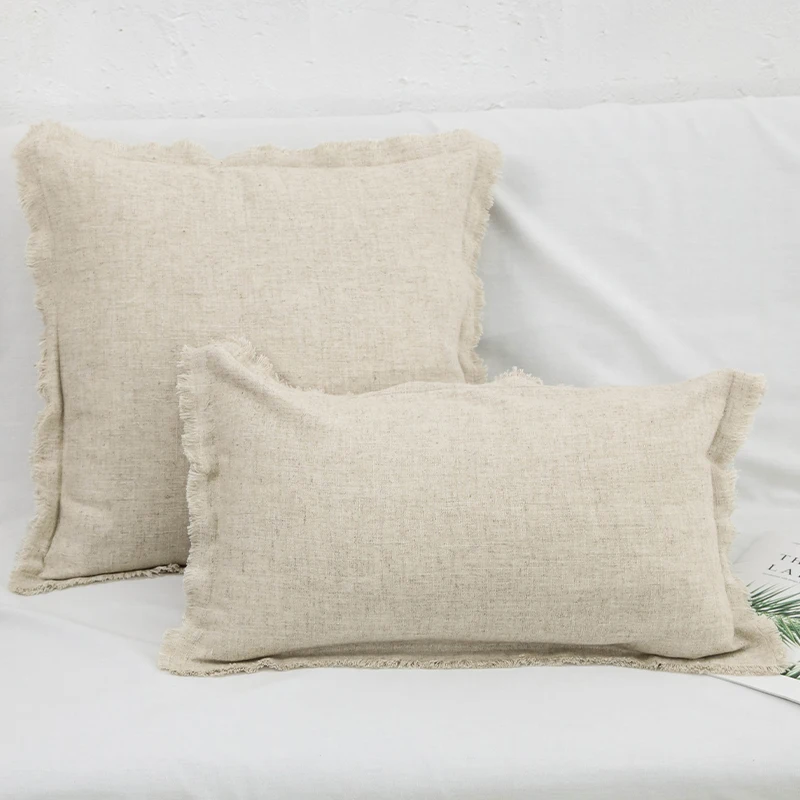 

Cotton Linen Cushion Covers with Tassels, Euro Flax, Decorative Throw Pillow Cover, Boho Shabby Chic Style, 45x45cm, 30x50cm 1Pc