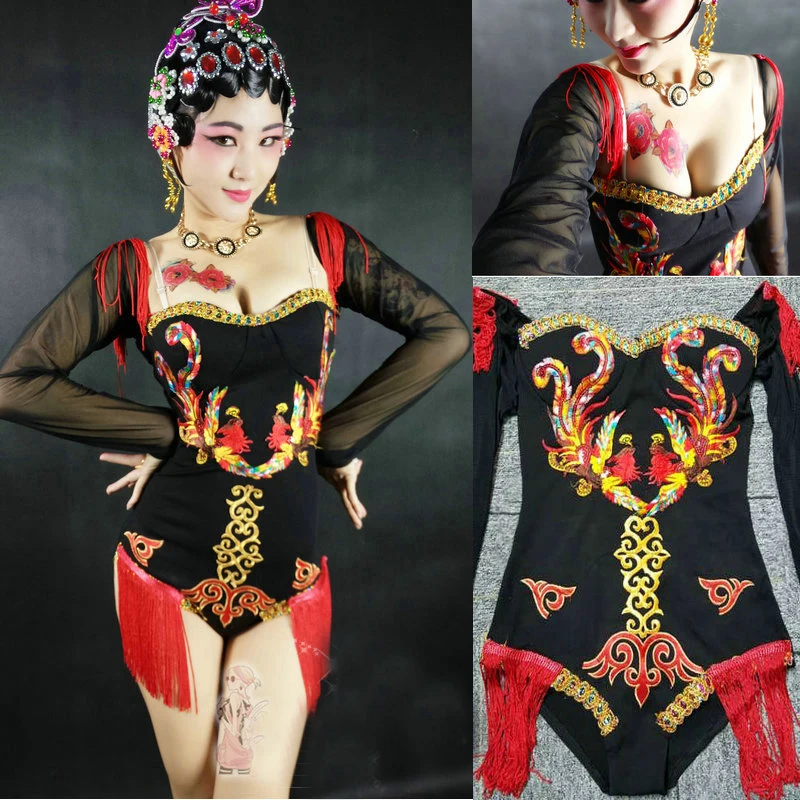 Женское боди с черным принтом в китайском стиле XS6415 
Женское боди с черным принтом в китайском стиле XS6415