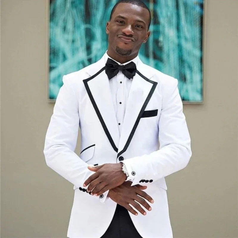 

White Groom Tuxedo for African Wedding Slim Fit Formal Men Suits Notched Lapel Smoking Male Prom Blazer 2 Piece (Jacket+Pants)