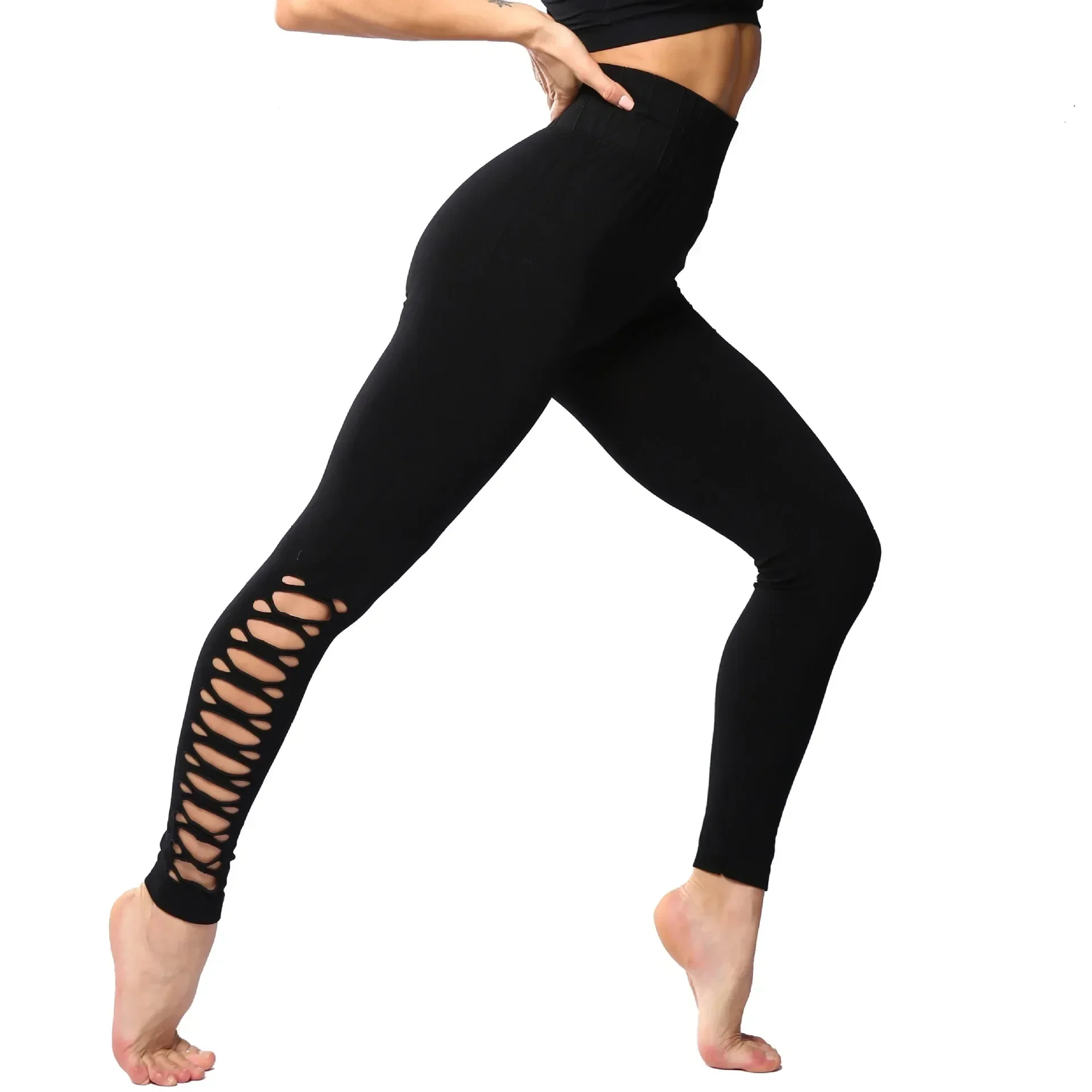 

Черные бесшовные рваные леггинсы в стиле панк для женщин, штаны с высокой талией для тренировок и йоги, женские трико для занятий йогой и фитнесом