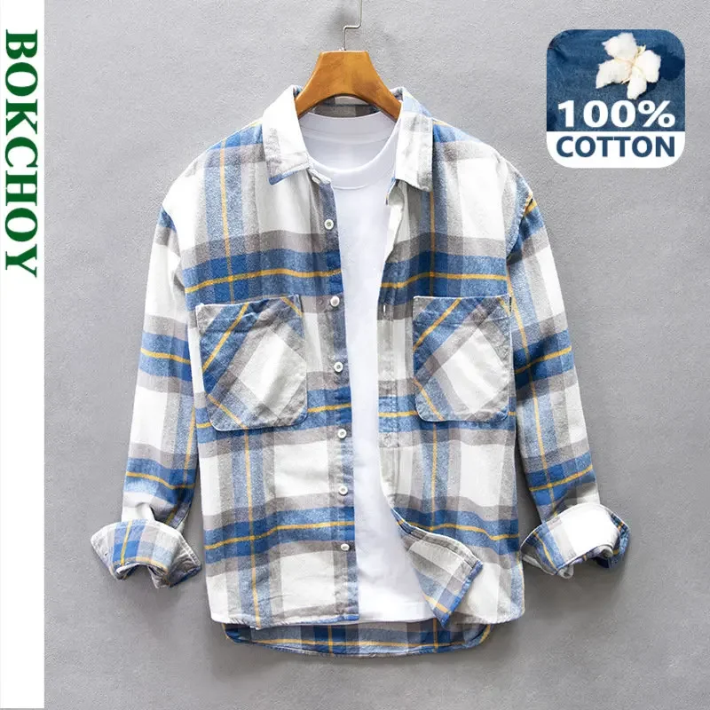 Spring and Autumn New Dropped Shoulder Loose Casual Men's Fresh Brushed Plaid Shirt Multi-pocket Cotton Top AZ198
Spring and Autumn New Dropped Shoulder Loose Casual Men's Fresh Brushed Plaid Shirt Multi-pocket Cotton Top AZ198