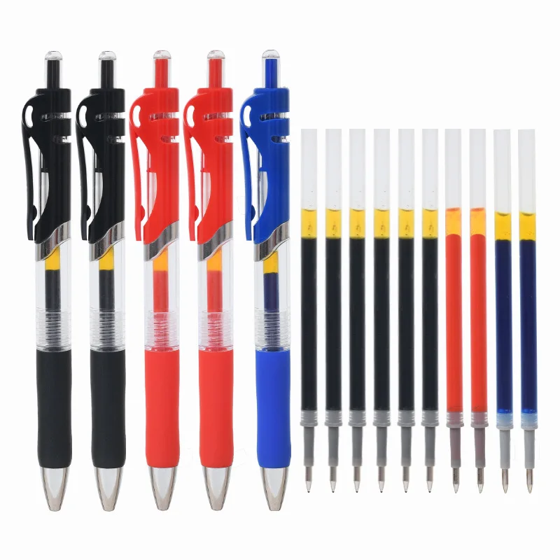 

12pcs/Set Retractable Ballpoint Pen Large Capacity 0.5mm Gel Pens Black/Red/Blue Replaceable Refill School Stationery Supplies