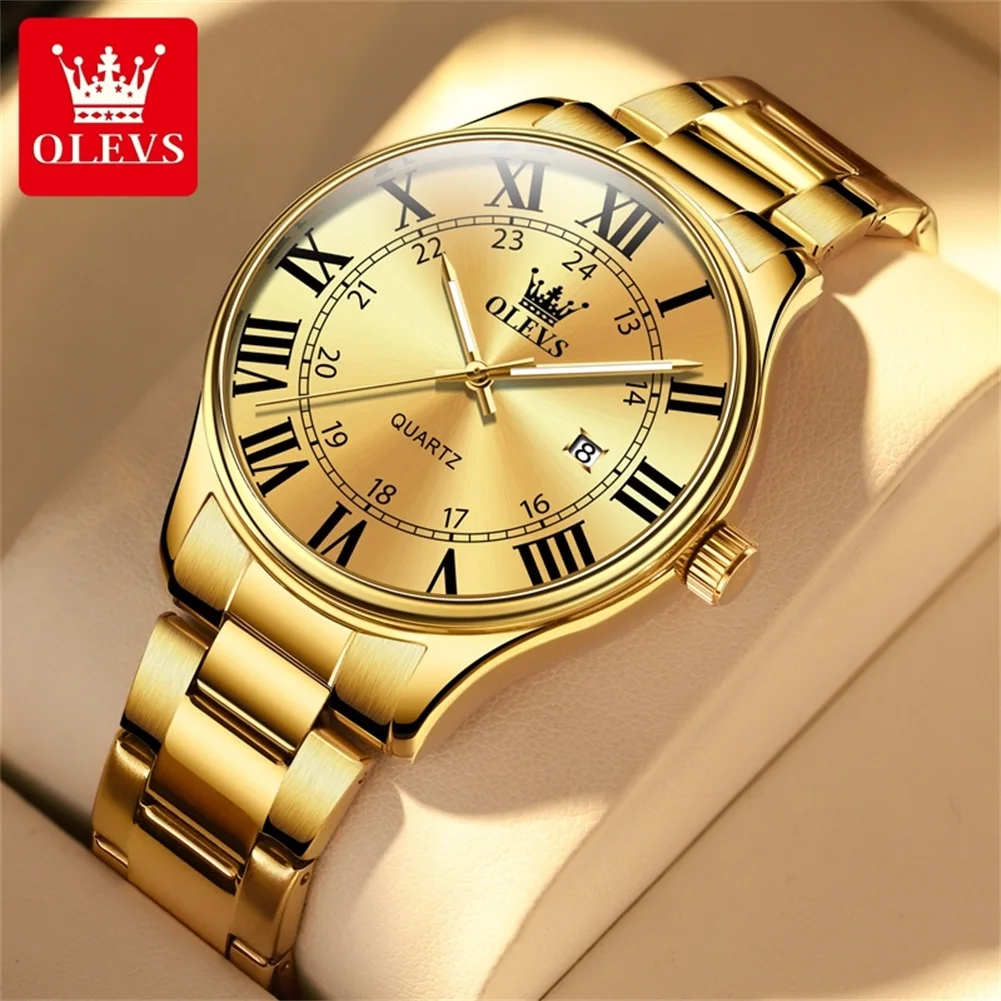 

OLEVS Men's Watches Roman Scale Simple Fashion Watch for Man Waterproof Stainless Steel Luminous Date Original Quartz Wristwatch