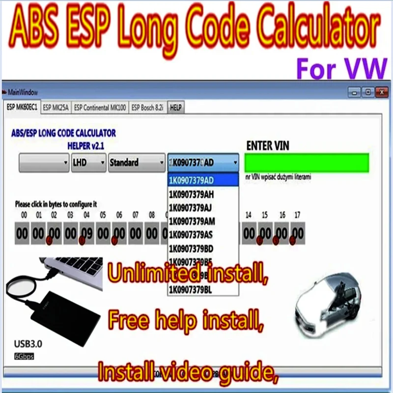 

2023 hot sell for VW ABS ESP Long Code Calculator Helper MK60EC1 for VW abs esp software+ install video guide + free help instal