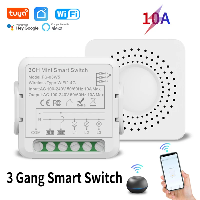 3 Gang Tuya WiFi Smart Switch Module Smart Home Lighting DIY Breaker Timing Voice Control Electrical Switching for Alexa Google
3 Gang Tuya WiFi Smart Switch Module Smart Home Lighting DIY Breaker Timing Voice Control Electrical Switching for Alexa Google