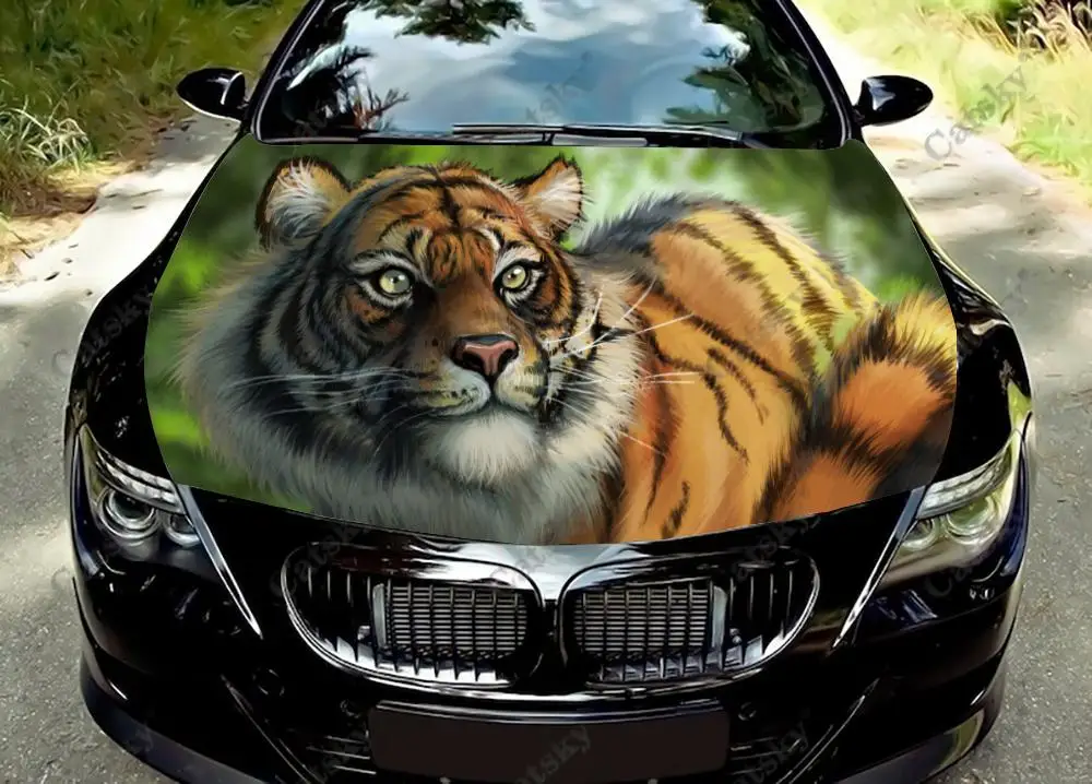 

Виниловые стикеры Skyfire с изображением тигра и животного на капот автомобиля, виниловая пленка, наклейки на крышку двигателя, автомобильные аксессуары