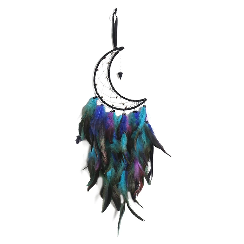 

Moon Dreamcatcher, Handmade Feather Dreamcatcher Boho Wall Hanging Ornament Blessing Gift For Bedroom Party Decoration