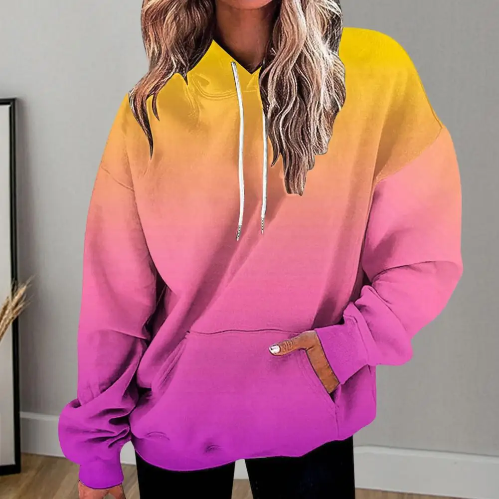 Contrast Color Hoodie Gradient Color Hooded Women's Fall Winter Hoodie Soft Warm Stylish Mid Length Sweatshirt with Elastic Cuff
Contrast Color Hoodie Gradient Color Hooded Women's Fall Winter Hoodie Soft Warm Stylish Mid Length Sweatshirt with Elastic Cuff