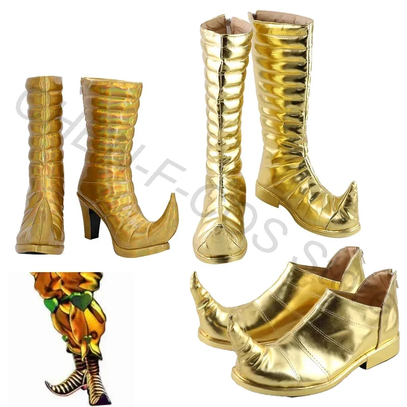 

Anime JoJo's Bizarre Adventure Dio Brando Cosplay Shoes Long Boots Golden High Heels Accessories Props Halloween Christmas