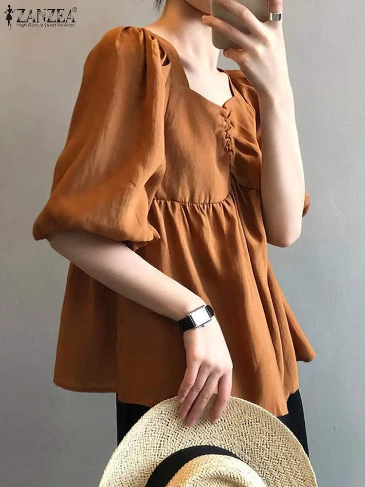 Блузка ZANZEA женская с квадратным вырезом, Повседневная Свободная однотонная модная туника с короткими рукавами-фонариками, с рюшами спереди, в Корейском стиле, на лето
Блузка ZANZEA женская с квадратным вырезом, Повседневная Свободная однотонная модная туника с короткими рукавами-фонариками, с рюшами спереди, в Корейском стиле, на лето