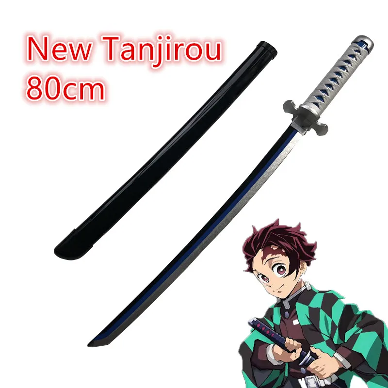 

1:1 Cosplay Sword Kamado Tanjirou Black Sowrd Anime Ninja Knife Weapon Wood Prop Model Gift 80cm