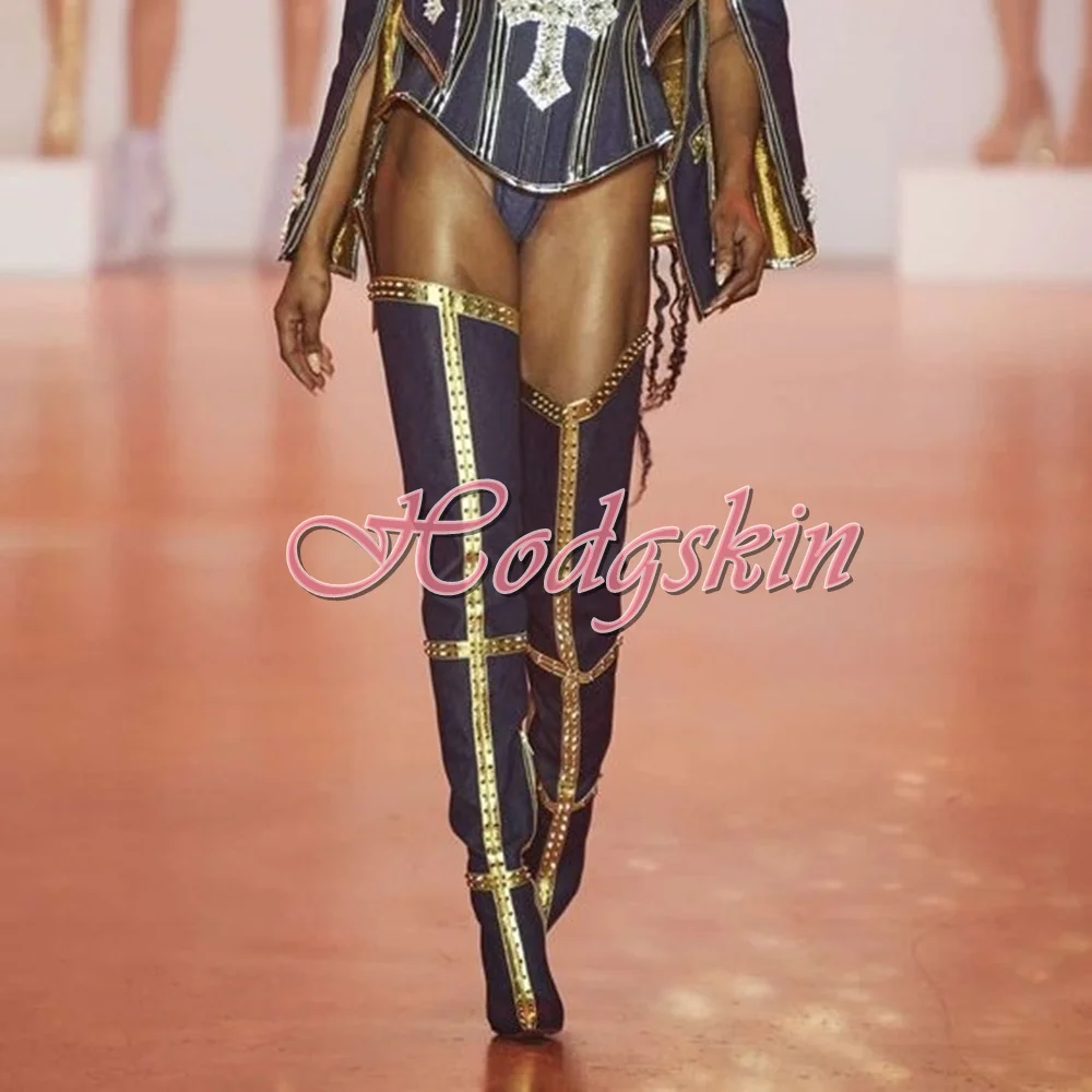 Gold Rivet Thigh High Boots Pointy Toe Stiletto Heels Women Runway Shoes Side Zipper Patchwork Over The Knee Winter Party Boots
Gold Rivet Thigh High Boots Pointy Toe Stiletto Heels Women Runway Shoes Side Zipper Patchwork Over The Knee Winter Party Boots