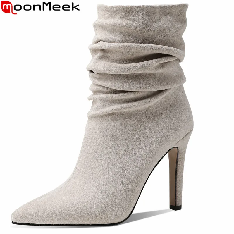 MoonMeek 2022 Size 34-43 New Ladies Pleated Flock Solid Women Boots Slip On Dress Shoes Super Thin High Heels Winter Boots
MoonMeek 2022 Size 34-43 New Ladies Pleated Flock Solid Women Boots Slip On Dress Shoes Super Thin High Heels Winter Boots