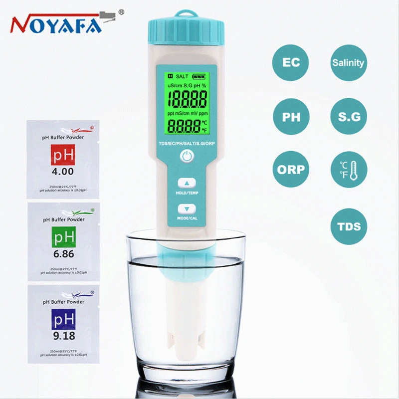 NOYAFA C-600 7 in 1 Water Quality Tester PH/TDS/EC/ORP/Salinity/S.G/Temperature Meter for Drinking Water Aquariums swimming pool
NOYAFA C-600 7 in 1 Water Quality Tester PH/TDS/EC/ORP/Salinity/S.G/Temperature Meter for Drinking Water Aquariums swimming pool
