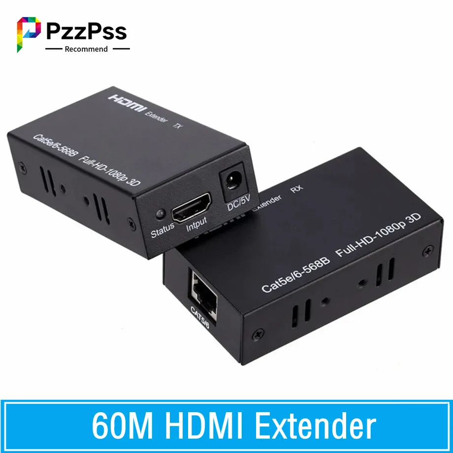 

60M HDMI Extender Cable (Transmitter and Receiver) Over signle RJ45 Cat5e Cat6 Ethernet HDMI Sender & Receiver For PC Laptop DVD