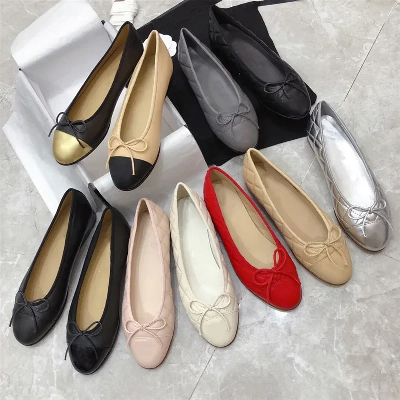 

2024 Spring New Round Head Bow Flat Bottom Ballet Single Shoe Shallow Mouth Women's Shoe
