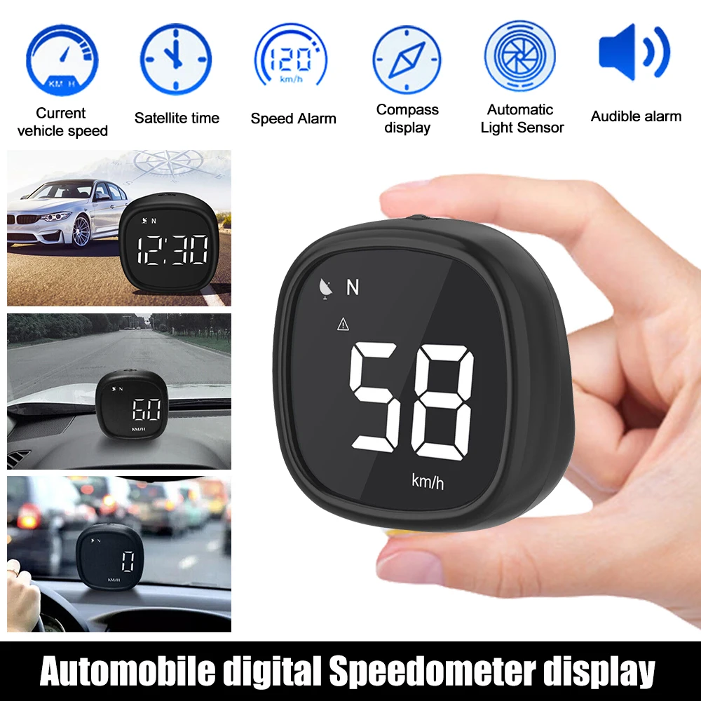 

Universal Car Head Up Display Digital Speedometer GPS HUD Gauge Compass OverSpeed Alarm Fatigue Driving Reminder