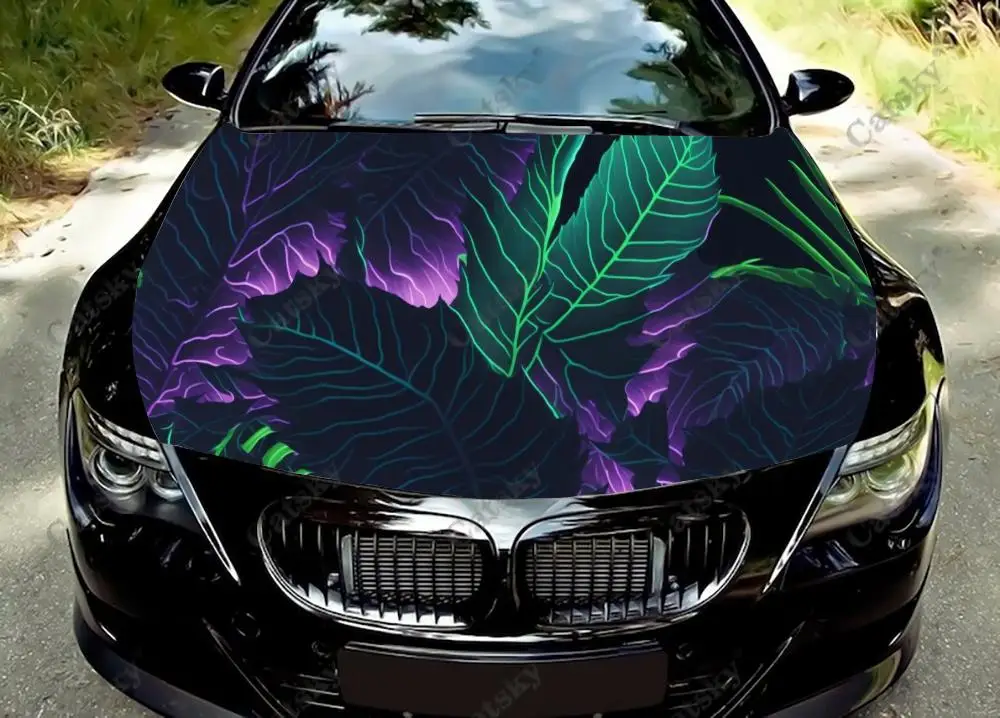 

Tropical Palm Leaves Neon Lights Car Hood Vinyl Stickers Wrap Vinyl Film Engine Cover Decals Sticker on Car Auto Accessories