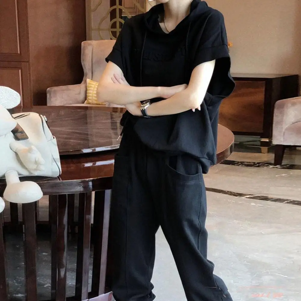 Women Hoodie Pants Set Women's Casual Hoodie Pants Set with Drawstring Solid Color Short Sleeve Top Elastic Waist Trousers for A
Women Hoodie Pants Set Women's Casual Hoodie Pants Set with Drawstring Solid Color Short Sleeve Top Elastic Waist Trousers for A