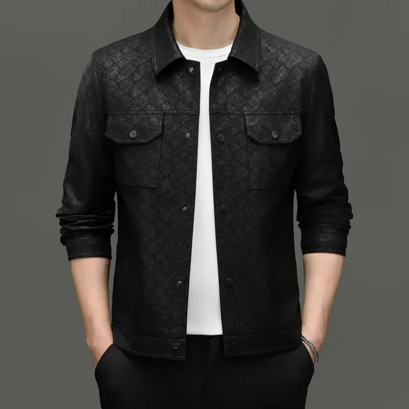 Fall Men's Leather Clothing High-End Genuine Coat Lapel Fashion Casual Sheepskin Plaid Jacket Men
Fall Men's Leather Clothing High-End Genuine Coat Lapel Fashion Casual Sheepskin Plaid Jacket Men