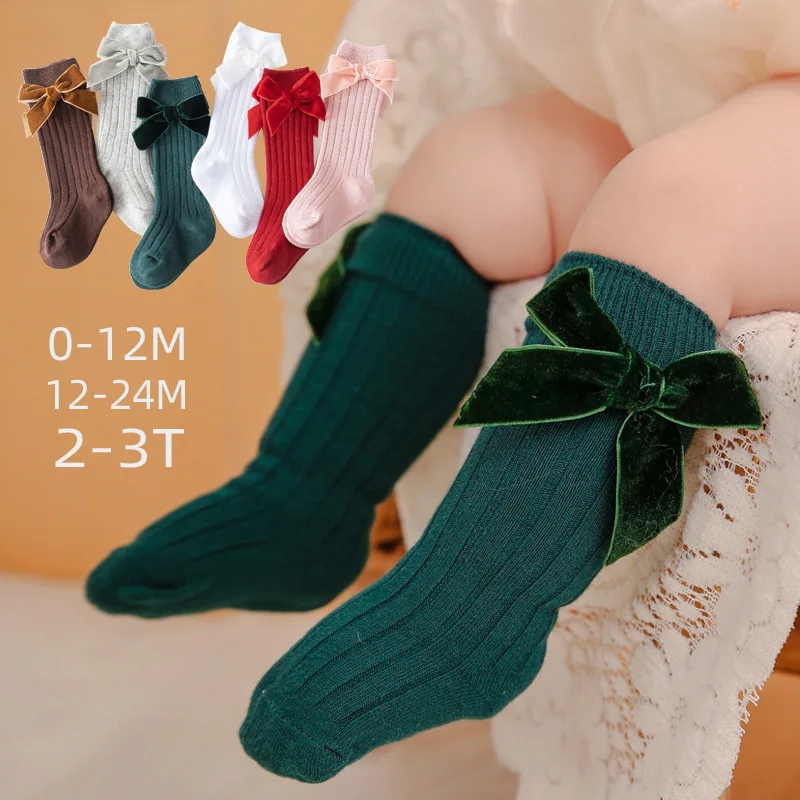

Lovely Baby Girls Knee High Socks Infants Toddlers Bow Knit Socks Cotton Tube Ruffled Stockings Kids Princess Sock
