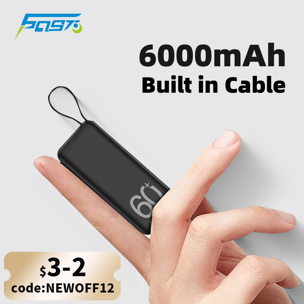 Portable Power Bank Built-In Cable Charger 6000mAh Powerbanks External Battery Pack Ultra Slim Power Bank for iPhone Samsung
Portable Power Bank Built-In Cable Charger 6000mAh Powerbanks External Battery Pack Ultra Slim Power Bank for iPhone Samsung