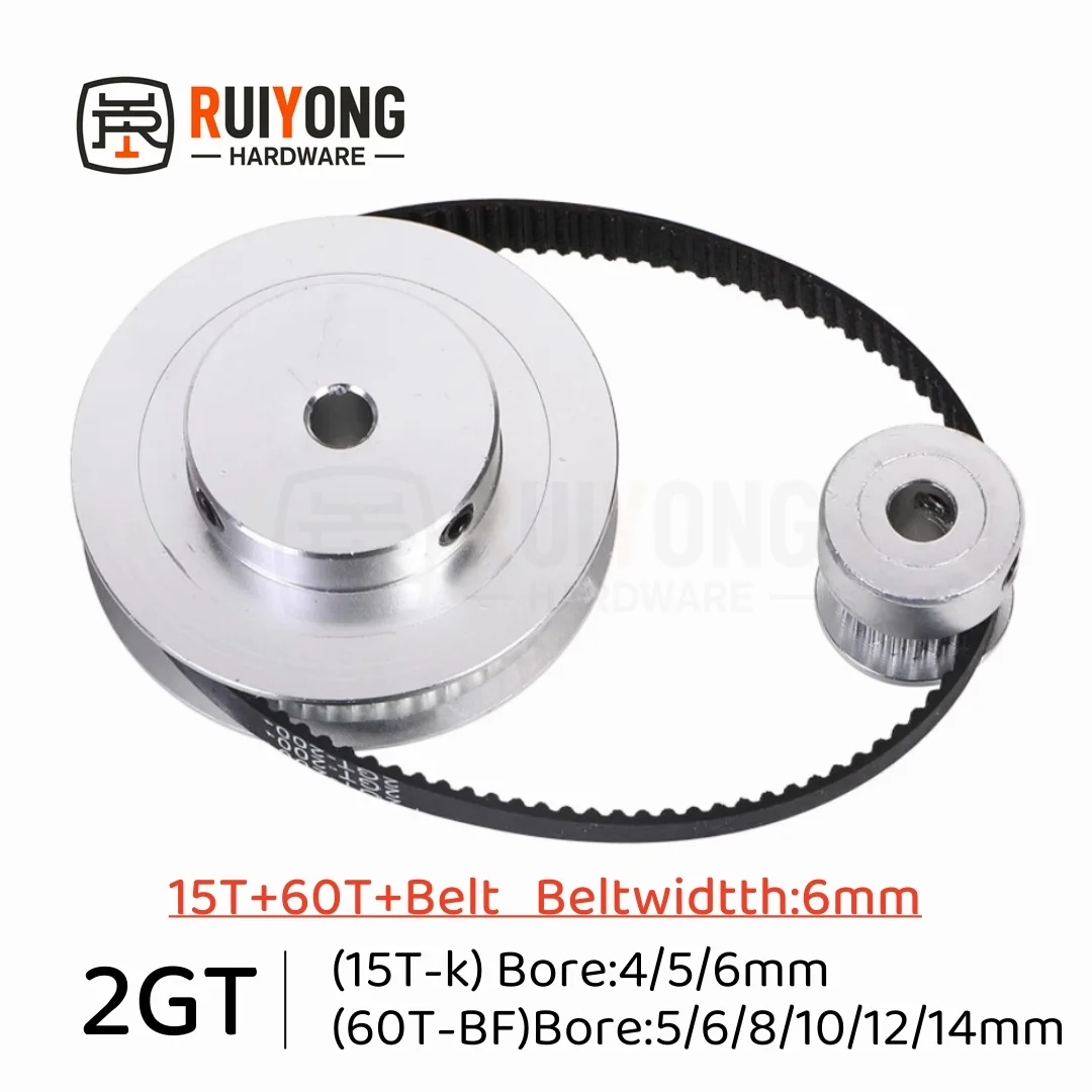 

2GT Timing pulley set 4:1 reduction ratio transmission component 60T 15Teeth Belt Width 6mm Bore 4~14mm GT2 Pulley Belt Kit