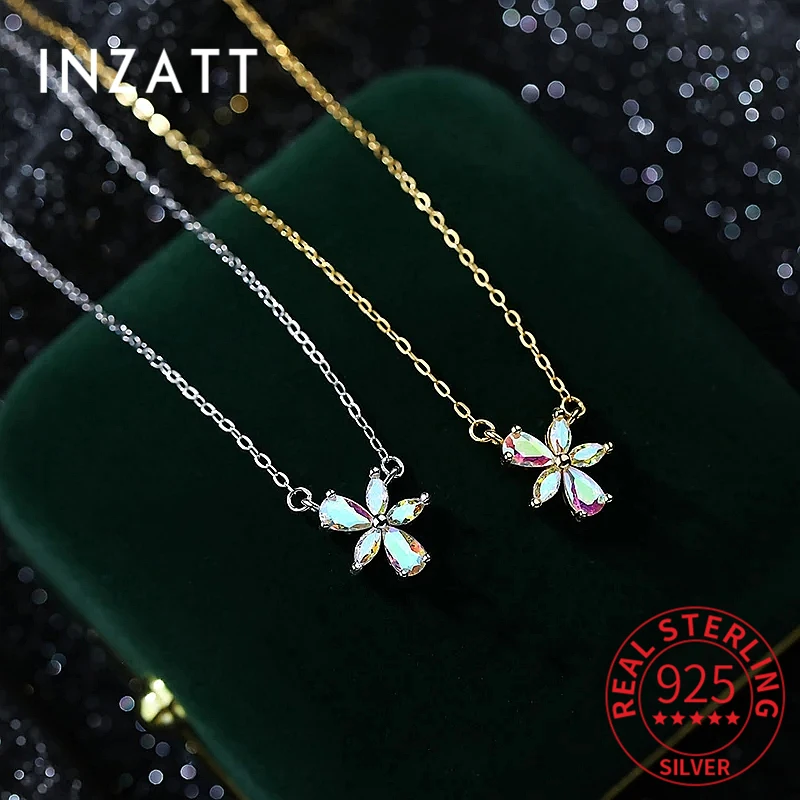 

INZATT Real 925 Sterling Silver Zircon Flower Plant Pendant Choker Necklace for Women Classic Fine Jewelry Fashion Accessories