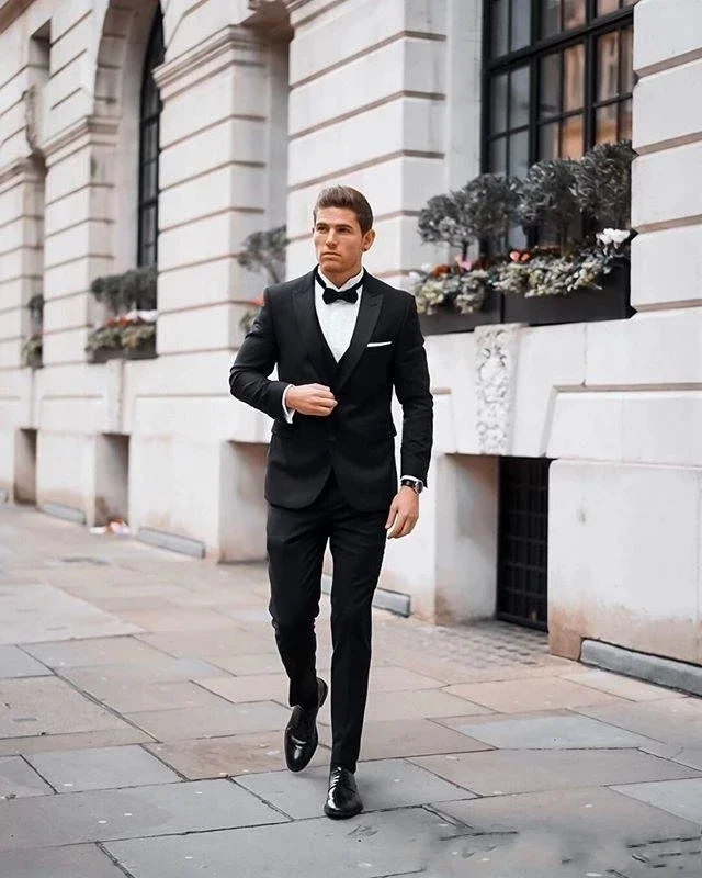 

2024 Black Elegant Formal Wedding Men Suits Groom Tuxedo Prom Slim Fit Blazers Hombre High Quality Custom 3 Piece Set Costume