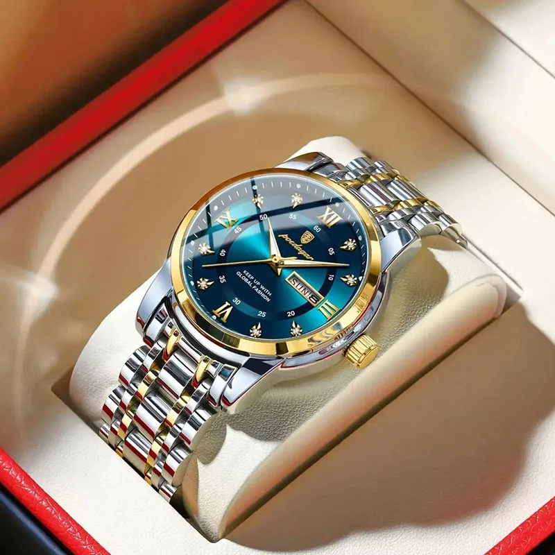 

Fashion Roman Numerals Men's Watch Luxury Gold Silver Stainless Steel Business Watch For Man Luminous Quartz Clock Reloj Hombre
