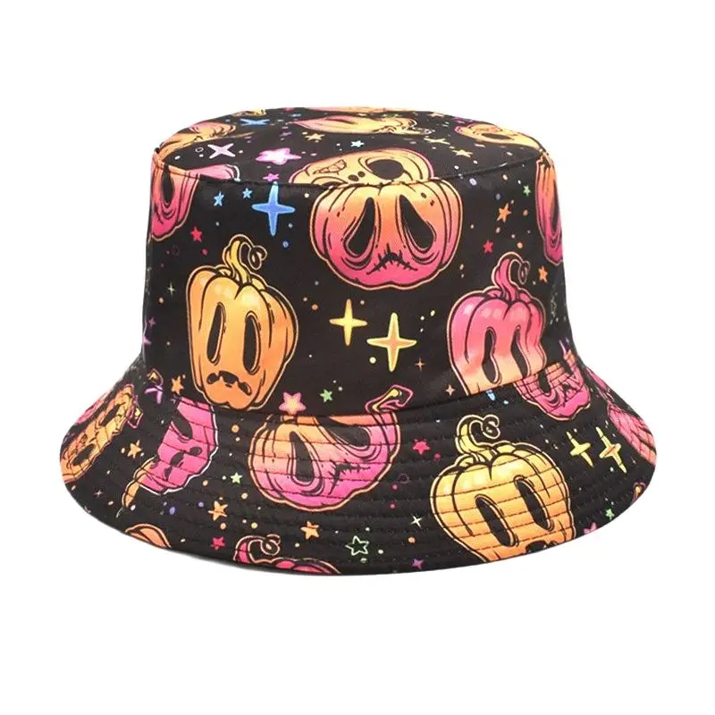 

LDSLYJR Four Seasons Cotton Cartoon Pumpkin Print Bucket Hat Fisherman Hat Outdoor Travel Sun Cap for Men and Women 199