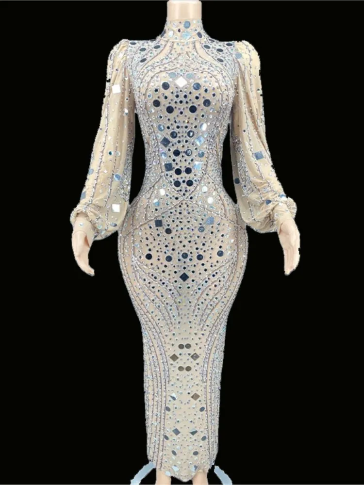 Rhinestone Sexy Shining Sequins Long Sleeves Perspective Mesh Dress See Through Skinny Dance Costume
Rhinestone Sexy Shining Sequins Long Sleeves Perspective Mesh Dress See Through Skinny Dance Costume