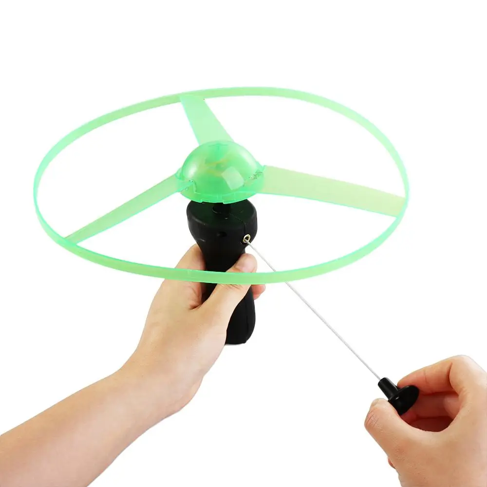 

Rope Flying Rotating Aircraft LED Light Pull String Flying UFO Spinning Top LED Flying UFO Propeller Helicopter Toys