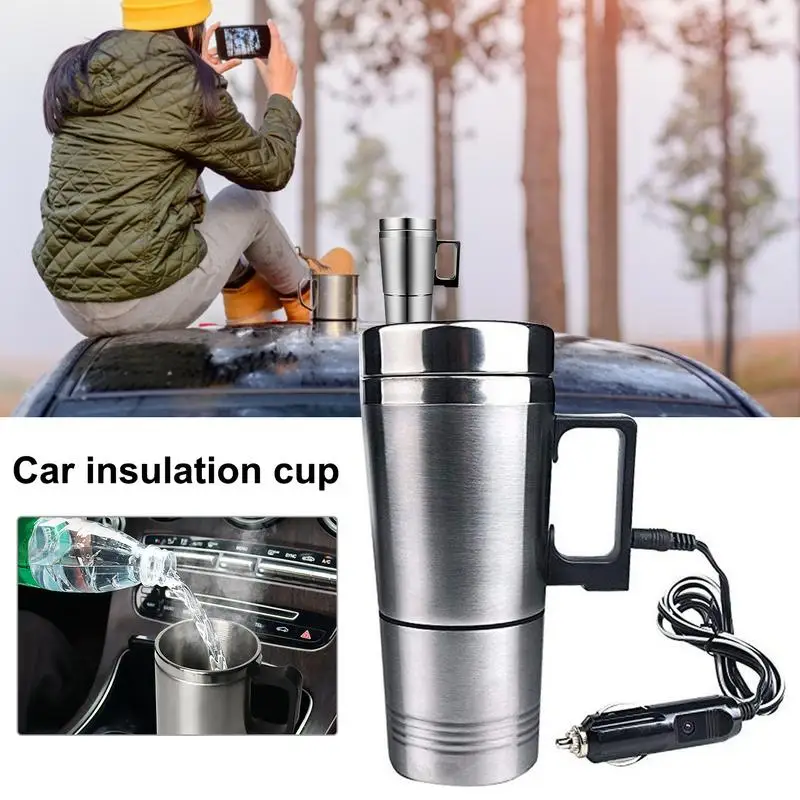 

ML Car Heating Car Kettle Travel Coffee Mug Car Water Keep Warmer Kettle Boiling 12V 24V Cigarette Lighter Heating Cup