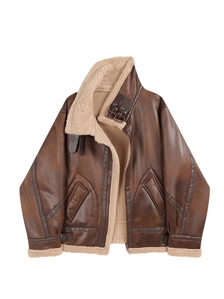 Women's Fur Jacket Belt Zippers Loose Warm Lamb Wool Winter Vintage Thickened Locomotive Lapel Female Chic PU Motorcycle Coat
Women's Fur Jacket Belt Zippers Loose Warm Lamb Wool Winter Vintage Thickened Locomotive Lapel Female Chic PU Motorcycle Coat