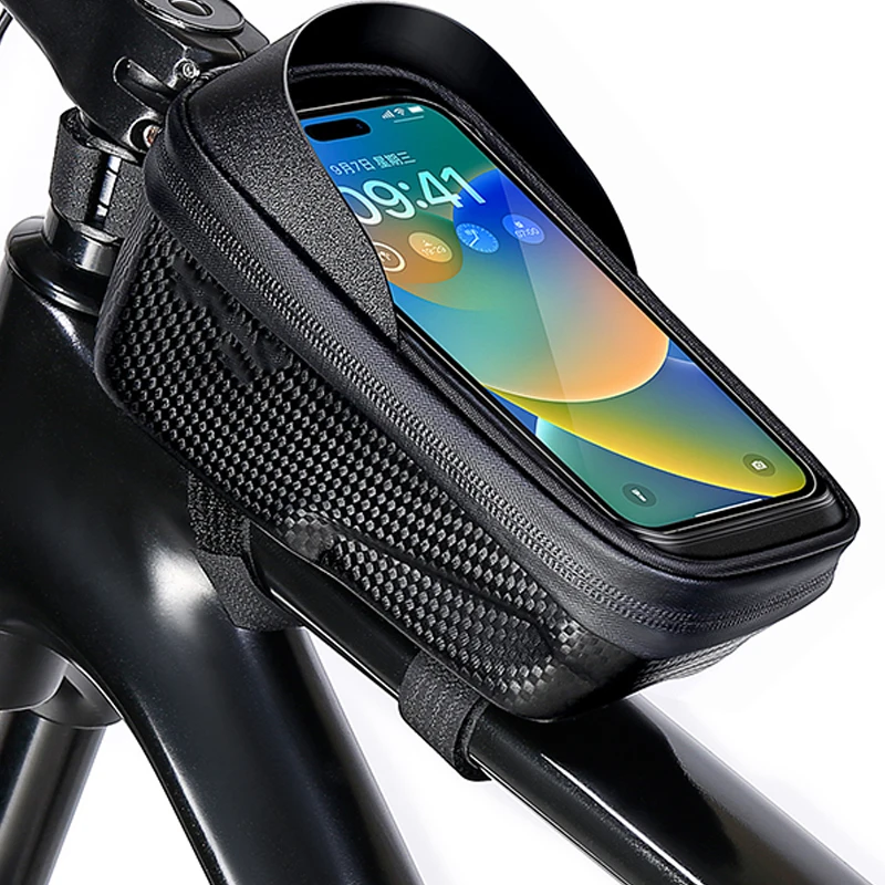 

Сумка на переднюю раму велосипеда, водонепроницаемый держатель для телефона с сенсорным экраном, сумка для хранения верхней трубы, аксессуары для горных и дорожных велосипедов