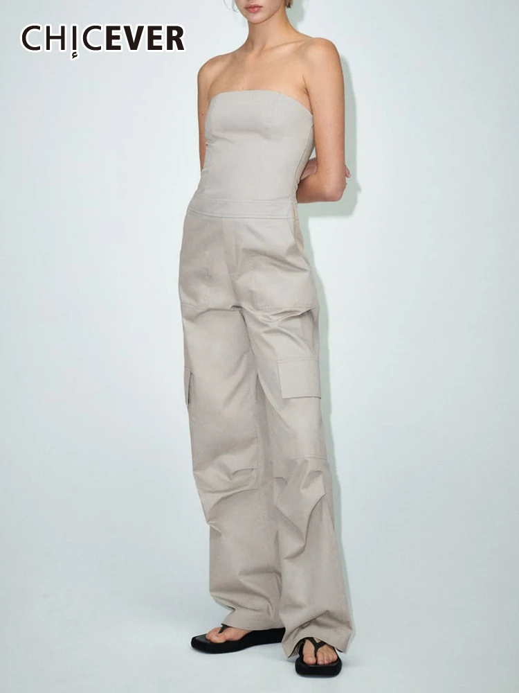CHICEVER Casual Minimalist Jumpsuits For Women Strapless Sleeveless Off Shoulder High Waist Solid Loose Cargo Jumpsuit Female
CHICEVER Casual Minimalist Jumpsuits For Women Strapless Sleeveless Off Shoulder High Waist Solid Loose Cargo Jumpsuit Female